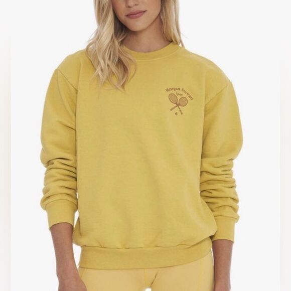 Revolve Morgan Stewart Sport Yellow Tennis racket Sweatshirt. Medium - Picture 1 of 6